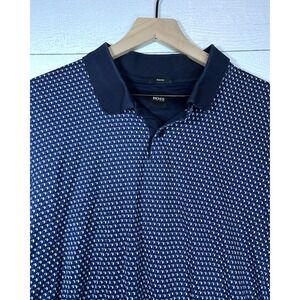 3XL Slim Fit Hugo Boss Navy Blue Black Capped Sleeve Polo All Over Print